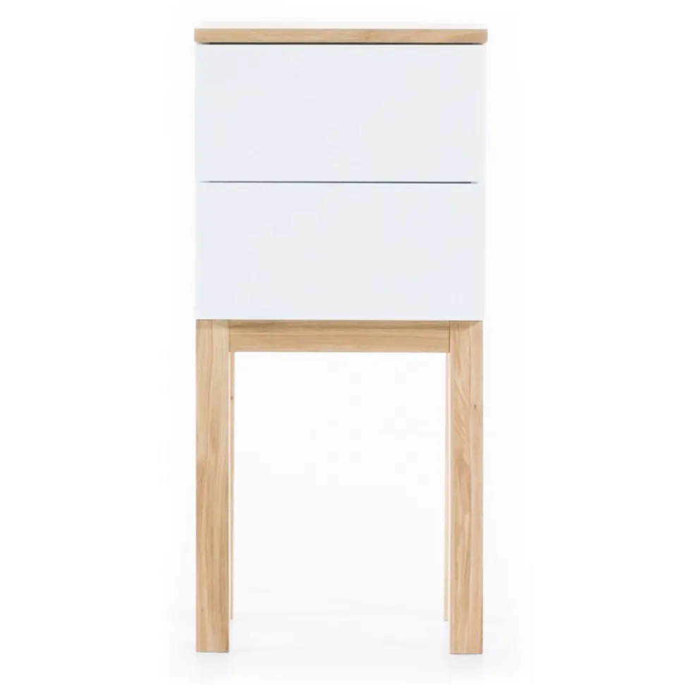 Sängbord vit med ek 75 cm + Möbeltassar