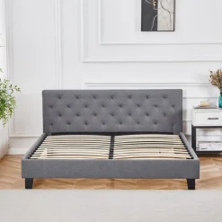 Sängram inklusive sänggavel 160 x 200 cm - Grå + Möbeltassar