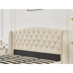 Sängram med förvaring inklusive sänggavel 160 x 200 cm - Beige