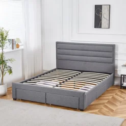 Sängram med förvaring inklusive sänggavel 180 x 200 cm - Grå + Möbeltassar