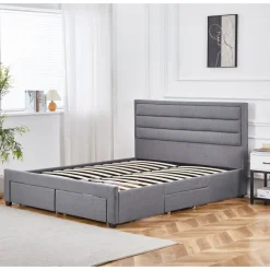Sängram med förvaring inklusive sänggavel 180 x 200 cm - Grå