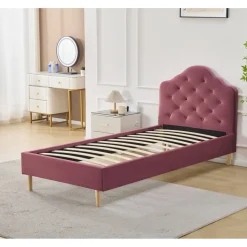 Sängram rosa sammet - 90 x 200 cm