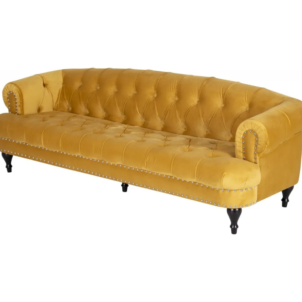 Soffa 235 cm bred i gul sammet chesterfield