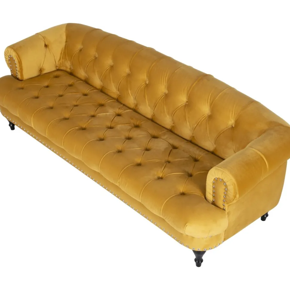 Soffa 235 cm bred i gul sammet chesterfield