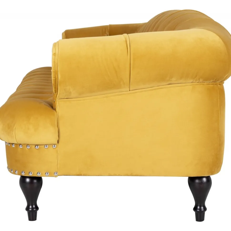 Soffa 235 cm bred i gul sammet chesterfield