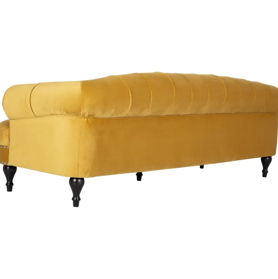 Soffa 235 cm bred i gul sammet chesterfield