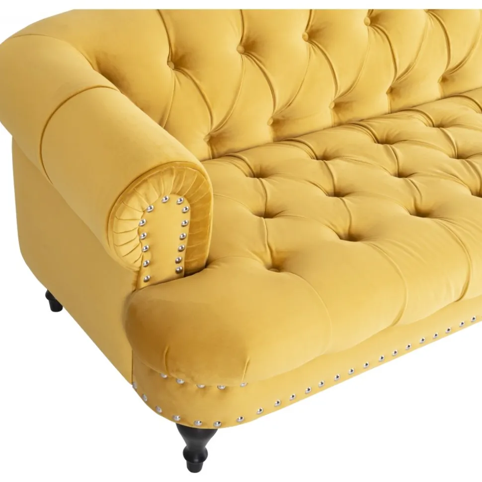 Soffa 235 cm bred i gul sammet chesterfield