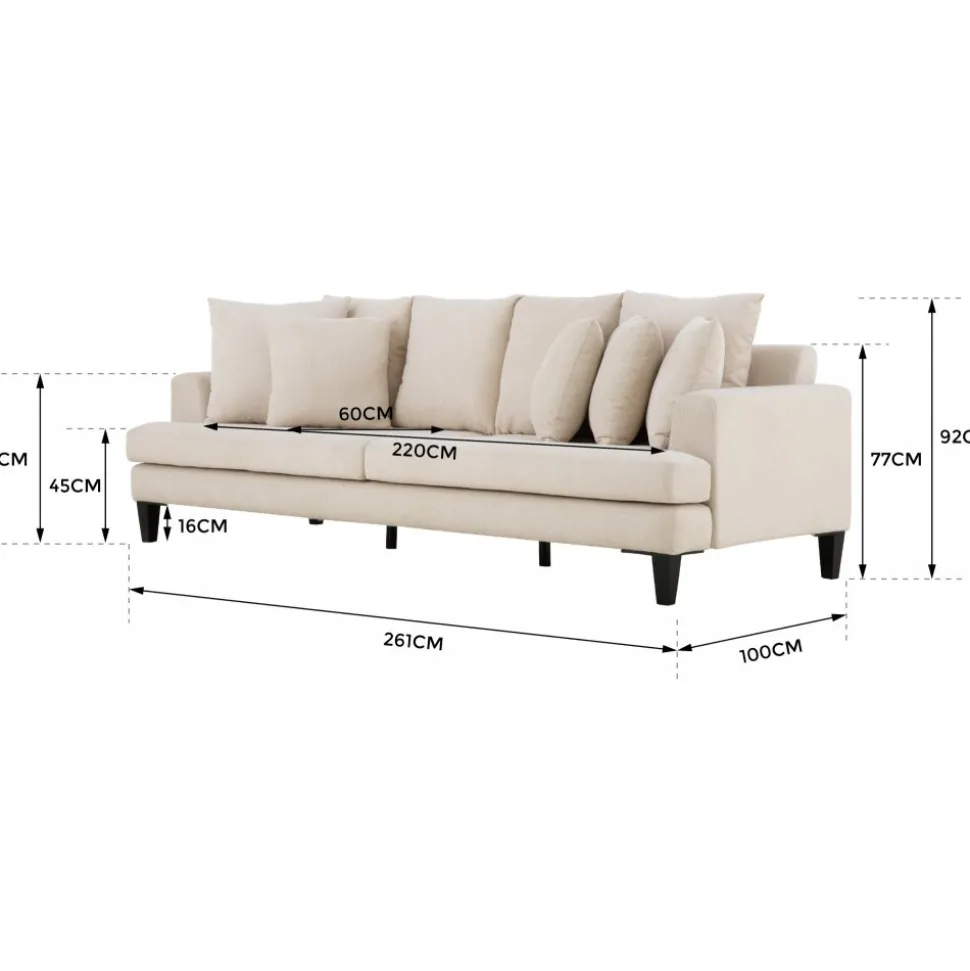 Soffa beige 4-sits med lösa kuddar - Remy