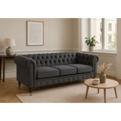 Soffa Chesterfield Cambridge Deluxe 225 cm - Mörkgrå sammet