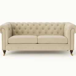 Soffa Chesterfield Cambridge Deluxe 225 cm - Ljus gråbeige sammet