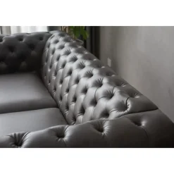 Soffa chesterfield 3-sits 219 cm svart konstläder + Textilrengöring för möbler