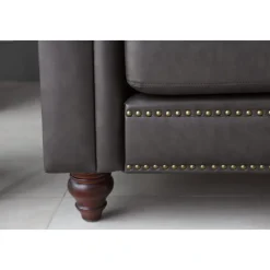 Soffa chesterfield 3-sits 219 cm svart konstläder + Textilrengöring för möbler