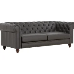 Soffa chesterfield 3-sits 219 cm svart konstläder