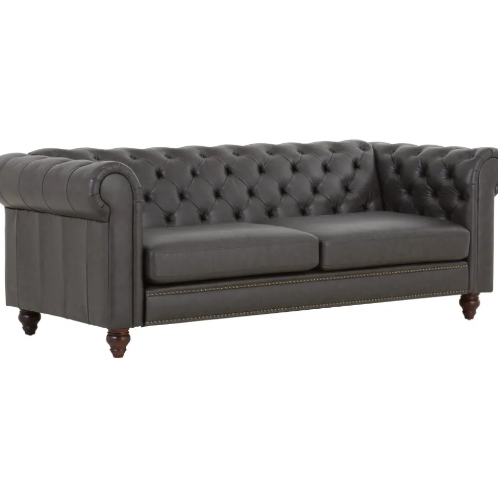 Soffa chesterfield 3-sits 219 cm svart konstläder