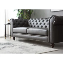 Soffa chesterfield 3-sits 219 cm svart konstläder