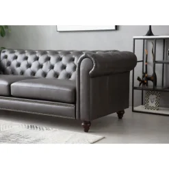 Soffa chesterfield 3-sits 219 cm svart konstläder