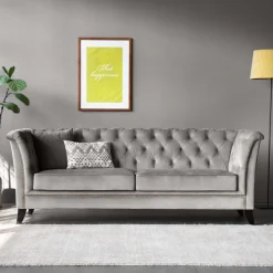 Soffa chesterfield 3-sits grå - Henry + Textilrengöring för möbler