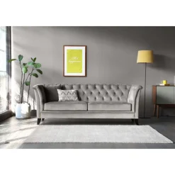 Soffa chesterfield 3-sits grå - Henry + Fläckborttagare för möbler