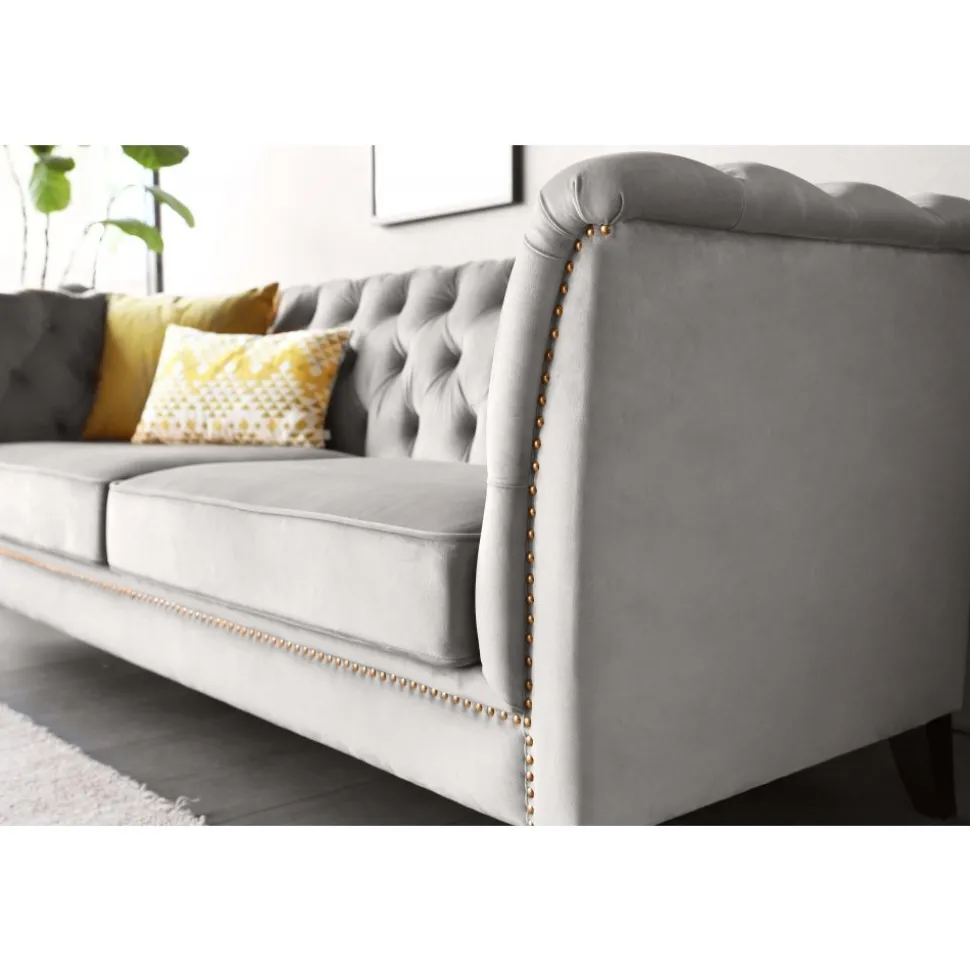 Soffa chesterfield 3-sits grå - Henry + Fläckborttagare för möbler