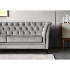 Soffa chesterfield 3-sits grå - Henry + Fläckborttagare för möbler