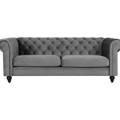 Soffa chesterfield 3-sits grå 219 cm lång + Textilrengöring för möbler