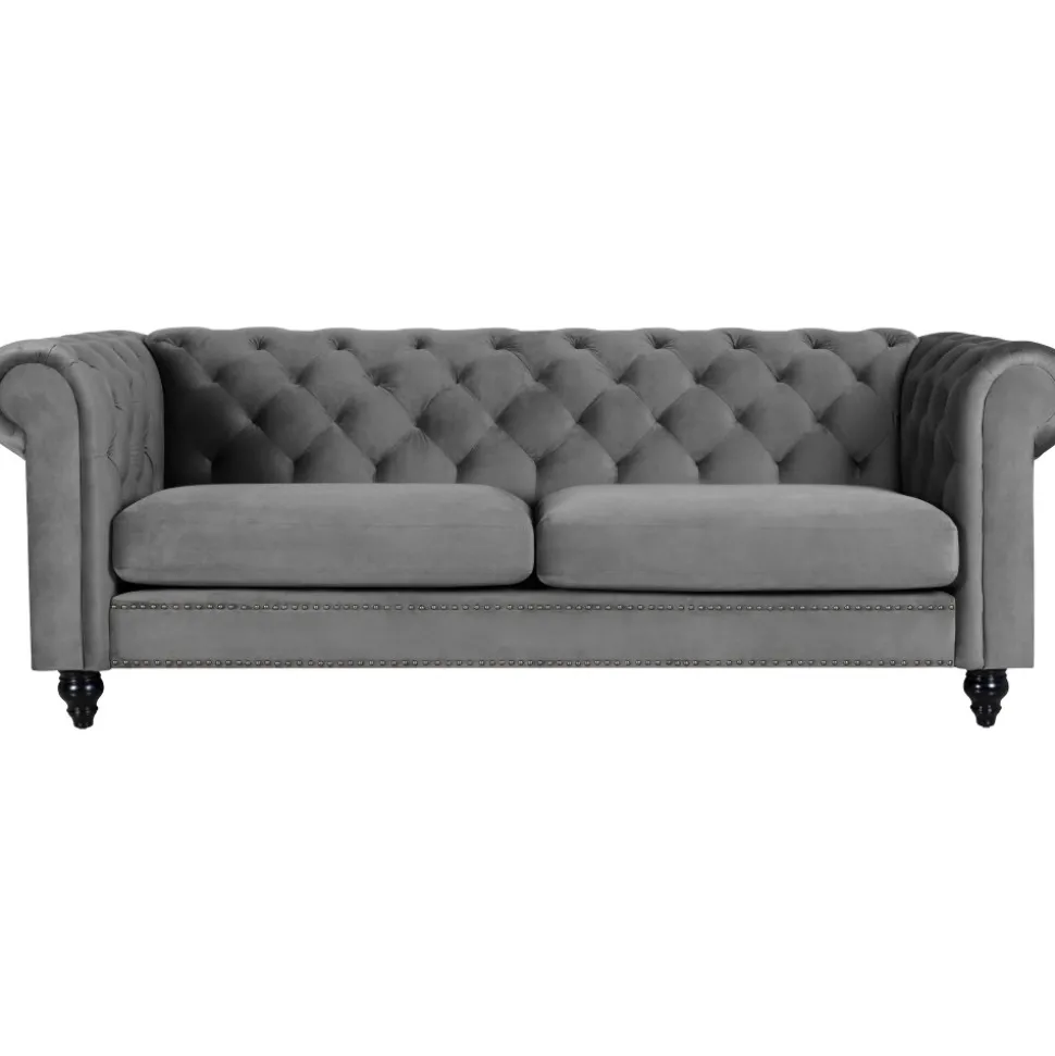 Soffa chesterfield 3-sits grå 219 cm lång + Fläckborttagare för möbler
