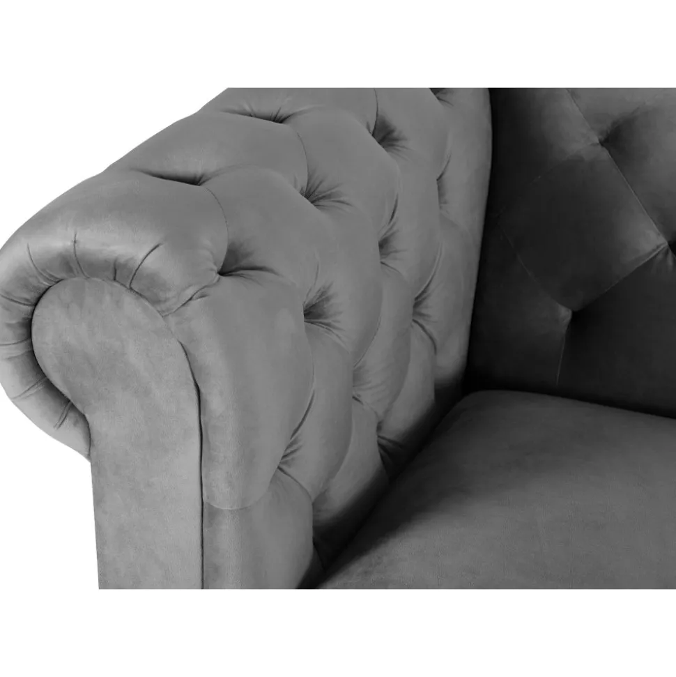 Soffa chesterfield 3-sits grå 219 cm lång + Fläckborttagare för möbler
