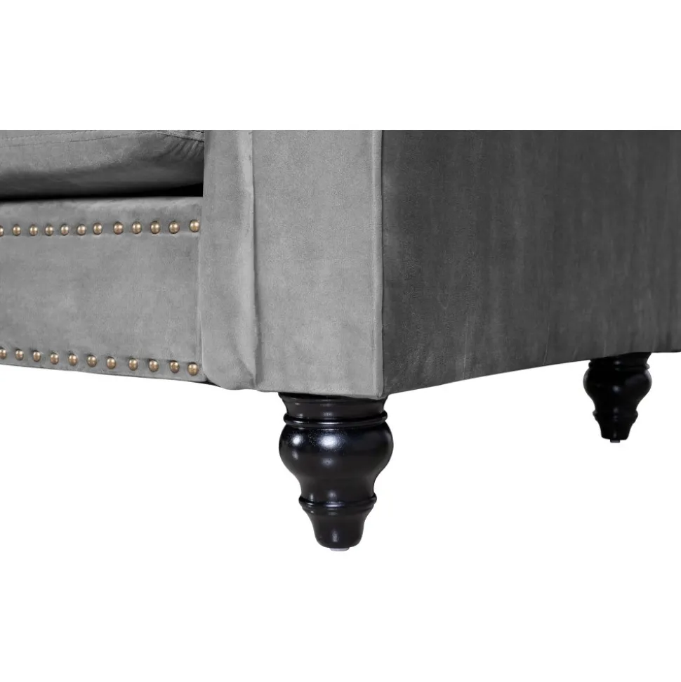 Soffa chesterfield 3-sits grå 219 cm lång + Fläckborttagare för möbler