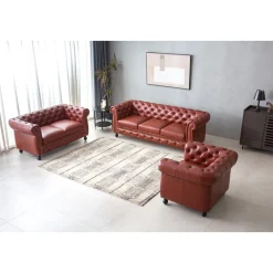 Soffa chesterfield 3-sits i brun PU - Charles