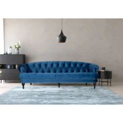 Soffa chesterfield 3-sits soffa i blå sammet
