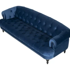 Soffa chesterfield 3-sits soffa i blå sammet