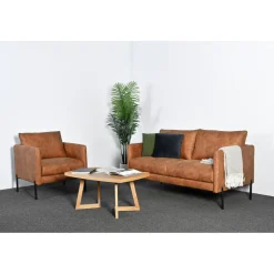 Soffa i brunt ecoläder 156 cm + Textilrengöring för möbler