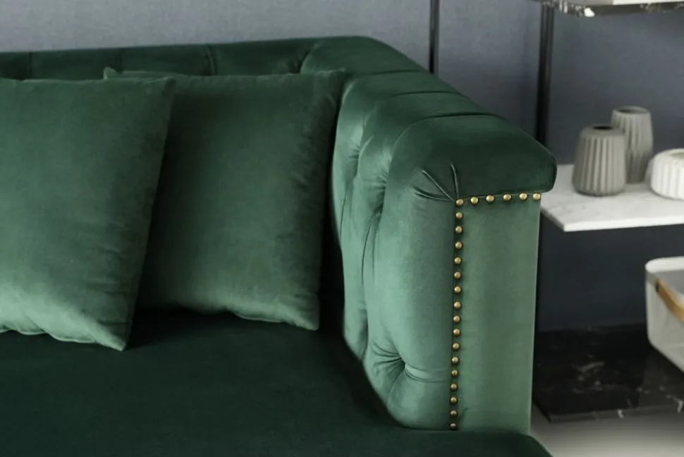 Soffa med divan grön sammet - Bellas + Fläckborttagare för möbler