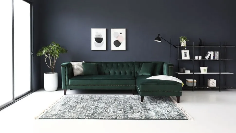 Soffa med divan grön sammet - Bellas + Fläckborttagare för möbler