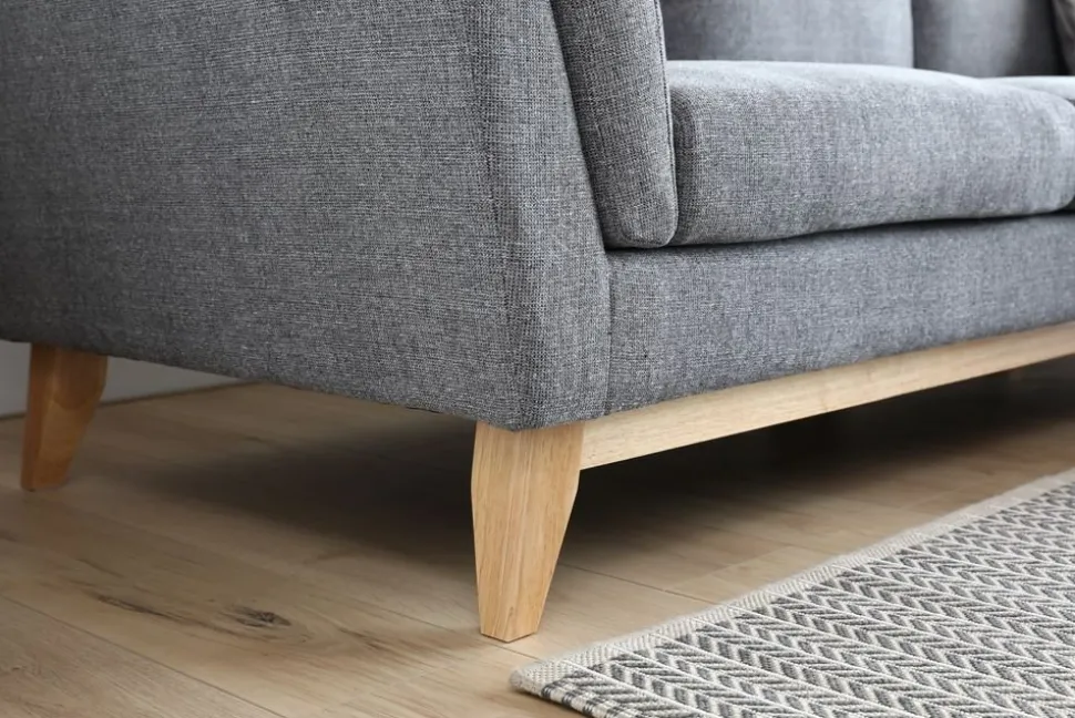 Soffa med divan grått tyg - 260 cm bred + Textilrengöring för möbler