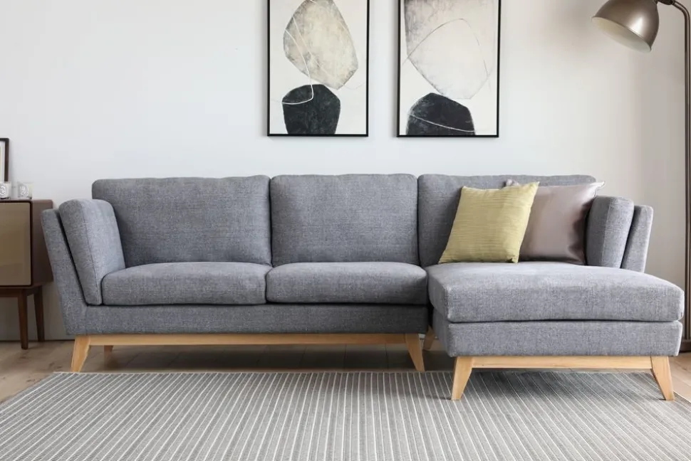 Soffa med divan grått tyg - 260 cm bred + Fläckborttagare för möbler