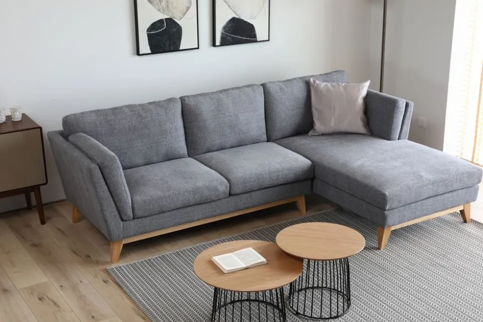 Soffa med divan grått tyg - 260 cm bred + Fläckborttagare för möbler