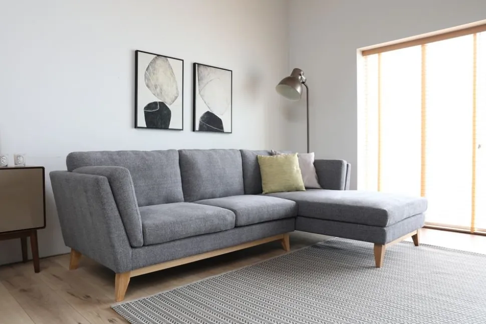 Soffa med divan grått tyg - 260 cm bred + Fläckborttagare för möbler