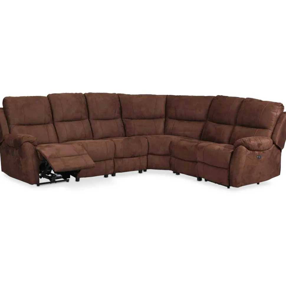 Soffa recliner - 5-sits el-styrning - Brunt microfibertyg