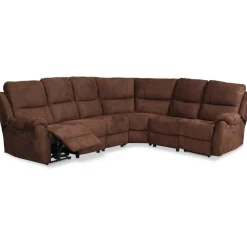 Soffa recliner - 5-sits el-styrning - Brunt microfibertyg