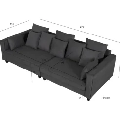 Soffa 4-sits 270 cm antracit tyg - Brandy + Fläckborttagare för möbler