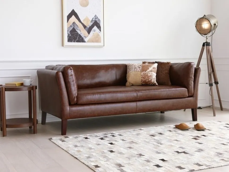 Soffa 3-sits brun vintage PU 198 cm - Heritage + Fläckborttagare för möbler