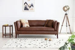 Soffa 3-sits brun vintage PU 198 cm - Heritage + Textilrengöring för möbler