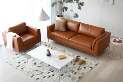 Soffa 3-sits brunt konstläder 200 cm + Fläckborttagare för möbler