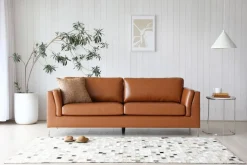 Soffa 3-sits brunt konstläder 200 cm + Fläckborttagare för möbler