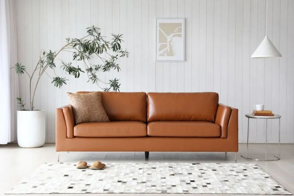 Soffa 3-sits brunt konstläder 200 cm + Fläckborttagare för möbler