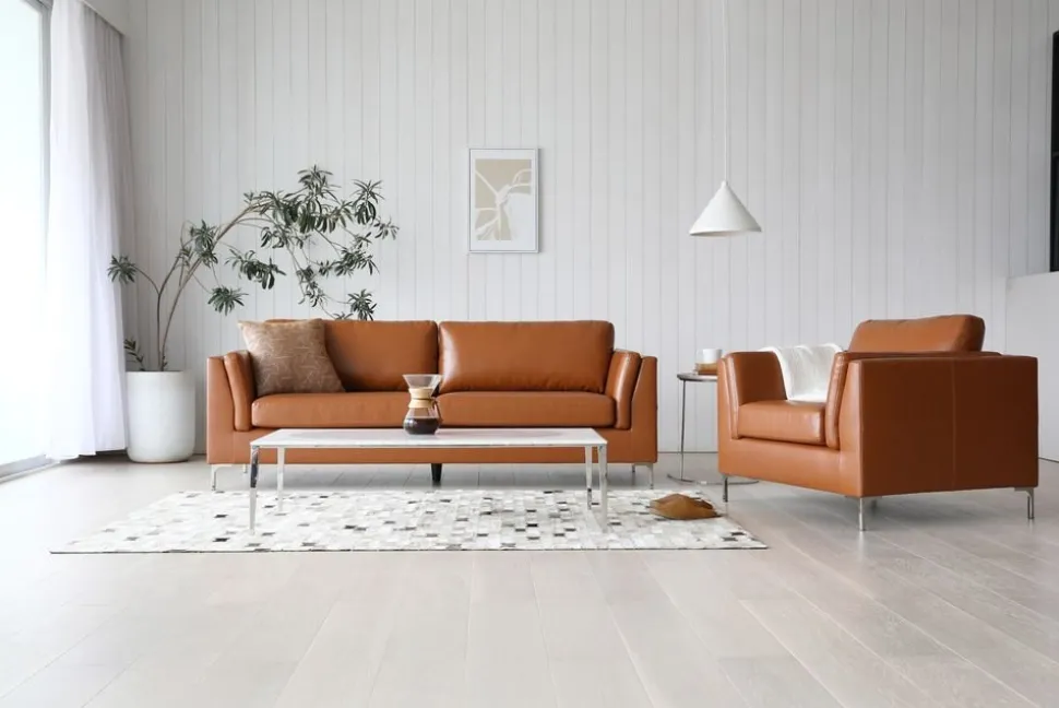 Soffa 3-sits brunt konstläder 200 cm + Fläckborttagare för möbler