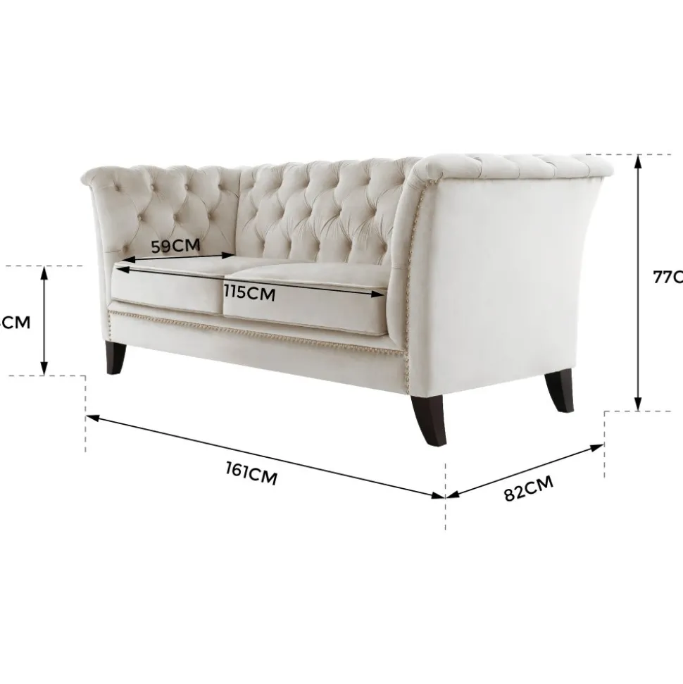 Soffa 2-sits chesterfield beige - Milton + Textilrengöring för möbler