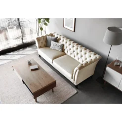 Soffa 3-sits Chesterfield beige - Milton + Fläckborttagare för möbler