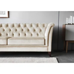 Soffa 3-sits Chesterfield beige - Milton + Fläckborttagare för möbler